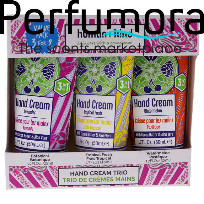 Hand Cream Trio by Human+Kind for Unisex - 3 x 1.7 oz Watermelon, Tropical Fresh, Lavender