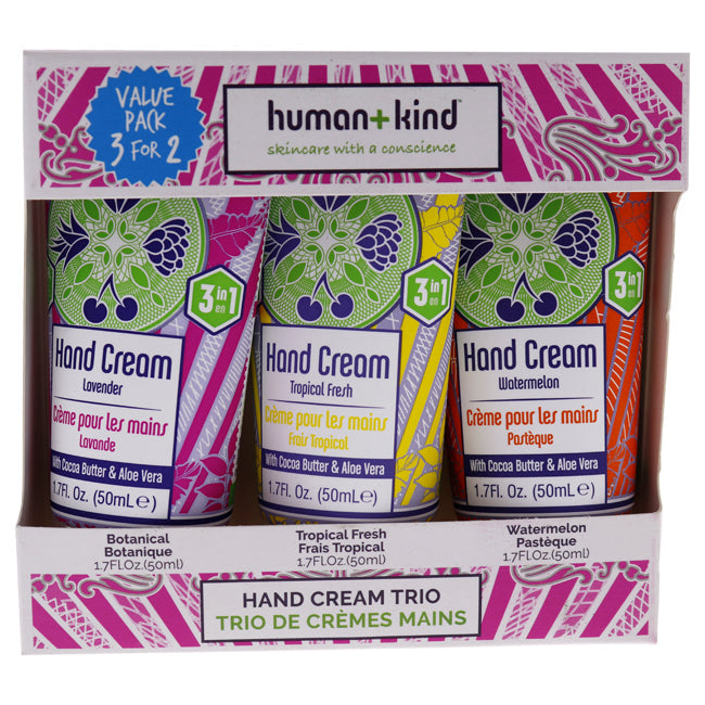 Hand Cream Trio by Human+Kind for Unisex - 3 x 1.7 oz Watermelon, Tropical Fresh, Lavender