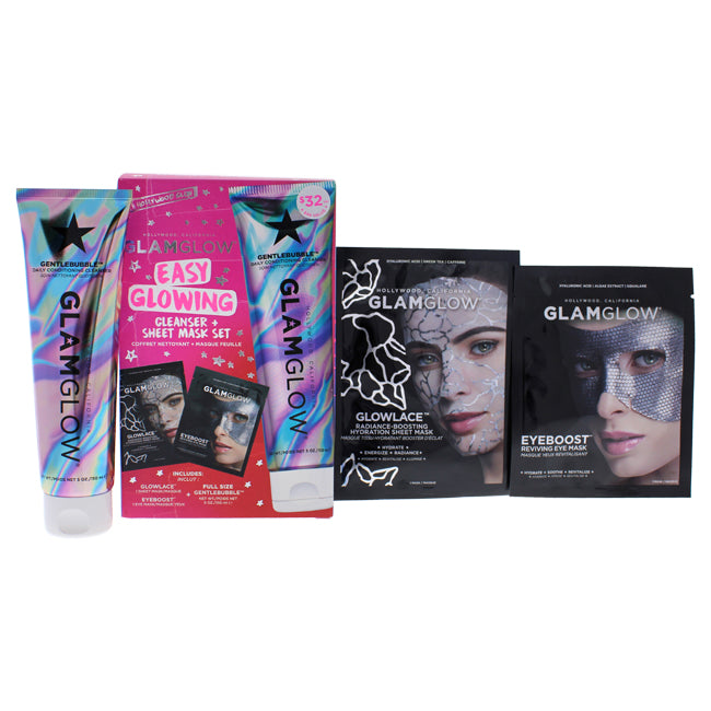 Easy Glowing Cleanser Plus Sheet Mask Set by Glamglow for Women - 3 Pc 5oz Cleanser, Eye Mask, Sheet Mask