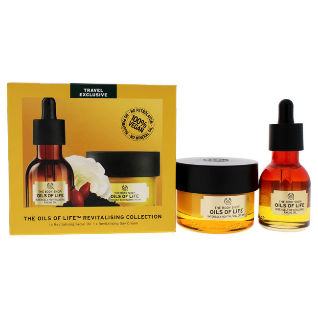 Oils Of Life Skincare Collection by The Body Shop for Unisex - 2 Pc 1oz Intensely Revitalising Facial Oil, 1.7oz Intensely Revitalising Facial Cream