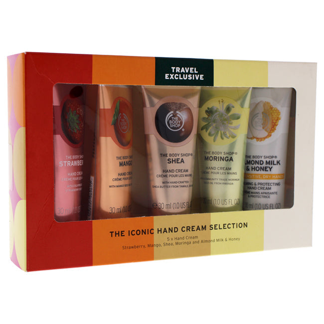 The Iconic Hand Cream Selection by The Body Shop for Unisex - 5 x 1 oz Shea, Mango, Almond Milk and Honey, Strawberry, Moringa