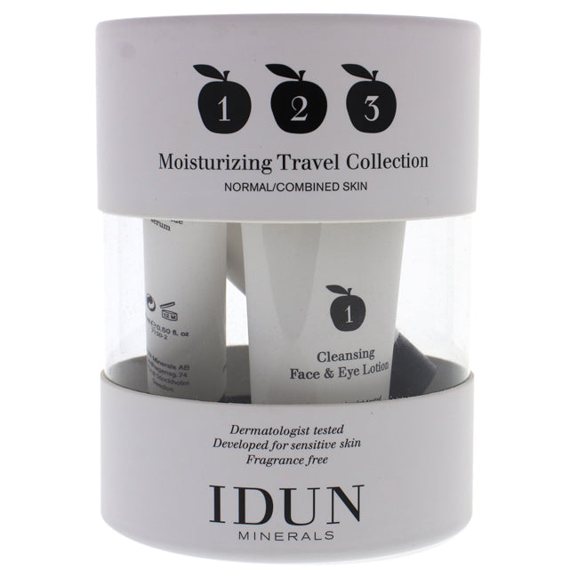 Moisturizing Travel Collection Kit by Idun Minerals for Women - 3 Pc 1oz Cleansing Face and Eye Lotion, 0.5oz Moisturizing Serum, 0.5oz Day Cream