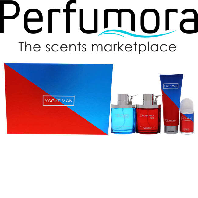 Yacht Man Blue and Yacht Man Red by Myrurgia for Men - 4 Pc Gift Set