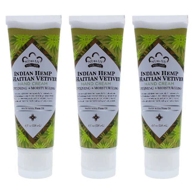 Indian Hemp and Haitian Vetiver Hand Cream by Nubian Heritage for Unisex - 4 oz Cream - Pack of 3