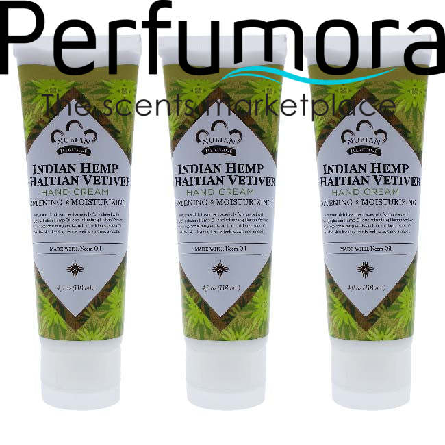 Indian Hemp and Haitian Vetiver Hand Cream by Nubian Heritage for Unisex - 4 oz Cream - Pack of 3