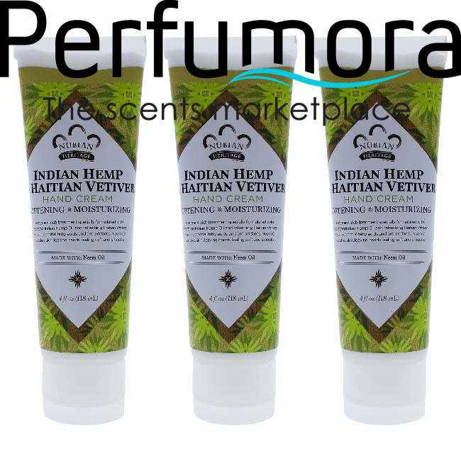 Indian Hemp and Haitian Vetiver Hand Cream by Nubian Heritage for Unisex - 4 oz Cream - Pack of 3