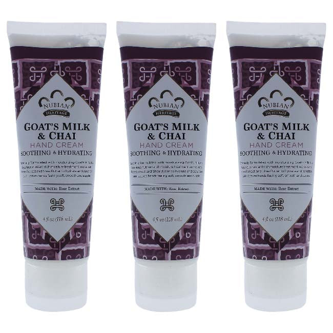 Goats Milk and Chai Hand Cream by Nubian Heritage for Unisex - 4 oz Cream - Pack of 3