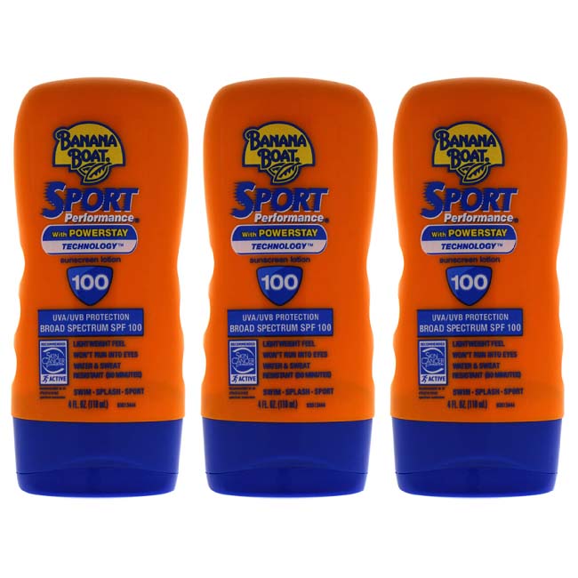 Sport Performance with Powerstay Technology Sunscreen Lotion SPF 100 by Banana Boat for Unisex - 4 oz Lotion - Pack of 3