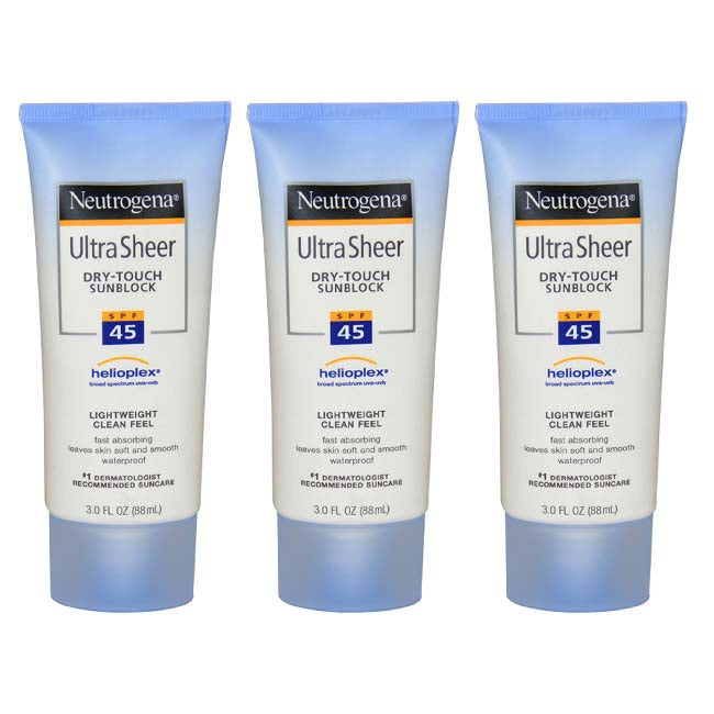 Ultra Sheer Dry Touch Sunblock SPF 45 by Neutrogena for Women - 3 oz Sunblock - Pack of 3