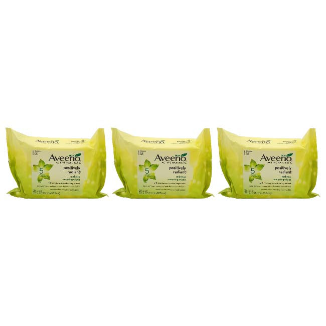 Positively Radiant Makeup Removing Wipes by Aveeno for Women - 25 Count Wipes - Pack of 3