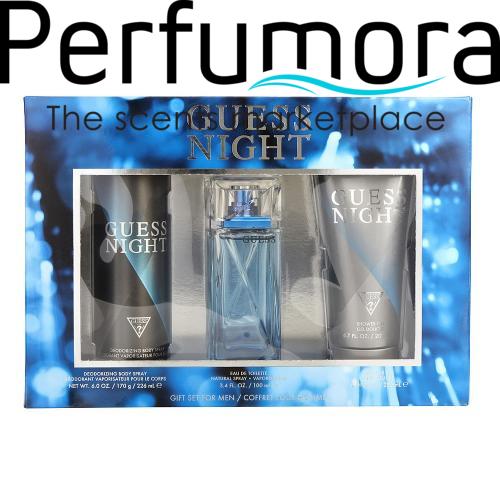 GUESS NIGHT 3 PCS SET FOR MEN: 3.4 EAU DE TOILETTE SPRAY + 6.7 SHOWER GEL + 6 OZ DEODORIZING BODY SPRAY (WINDOW BOX)