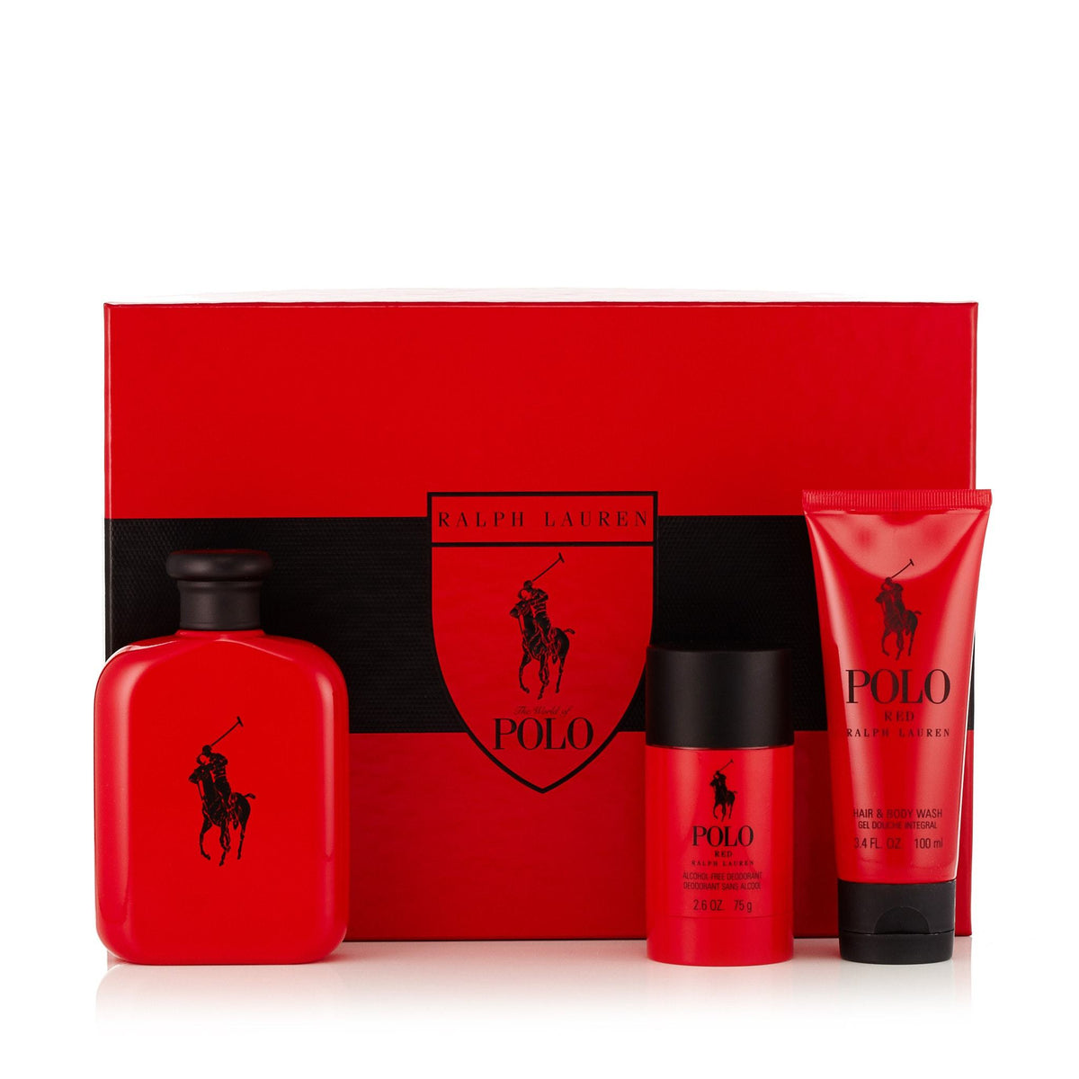 Polo Red Gift Set EDT, Body Wash and Deodorant for Men by Ralph Lauren 4.2 oz.