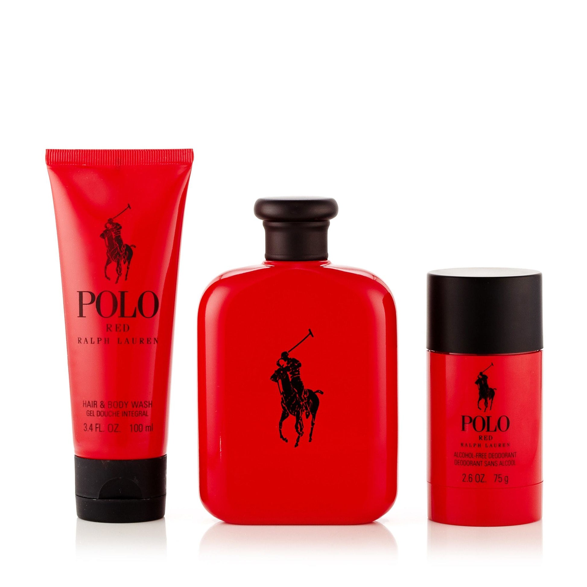 Polo Red Gift Set EDT, Body Wash and Deodorant for Men by Ralph Lauren 4.2 oz.