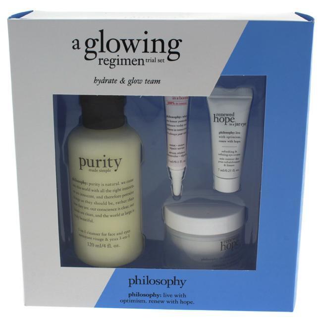 A Glowing Regimen Trial Set by Philosophy for Unisex - 4 Pc Kit 4oz Purity Made Simple, 1oz Renewed