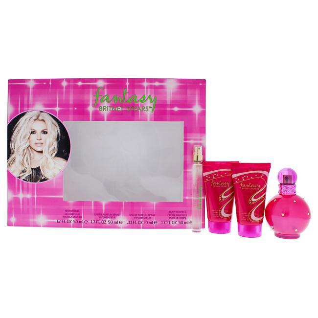 Fantasy by Britney Spears for Women - 4 Pc Gift Set 1.7oz EDP Spray, 1.7oz Body Souffle, 1.7oz Showe