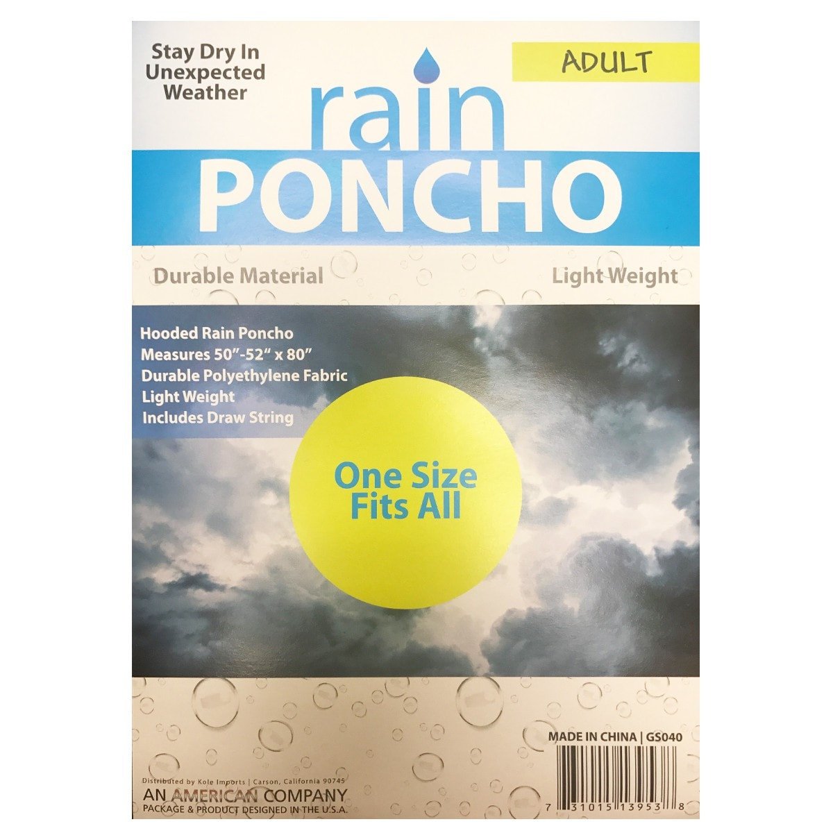 Rain Poncho - Pack of 5 - Durable Material Light Weight