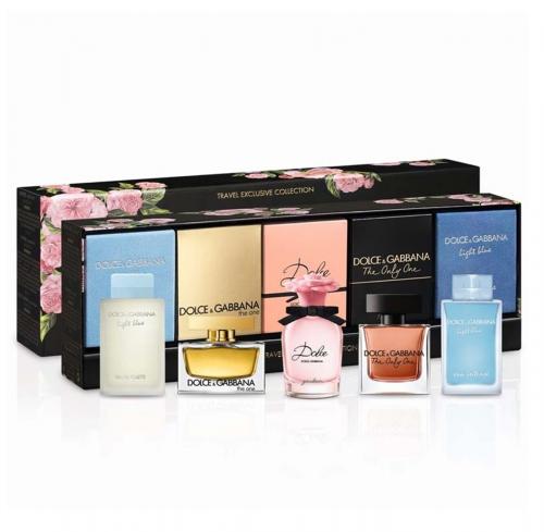 DOLCE & GABBANA 5 PCS MINI SET FOR WOMEN: LIGHT BLUE 4.5 ML EDT + THE ONE 5 ML EDP + DOLCE GARDEN 5 ML EDP + THE ONLY ONE 7.5 ML EDP + LIGHT BLUE EAU INTENSE 4.5 ML