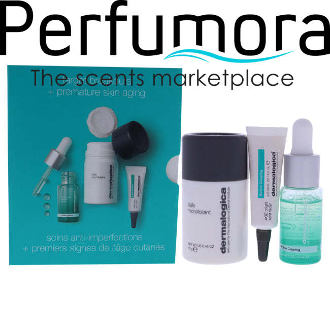 Active Clearing Kit by Dermalogica for Unisex - 3 Pc Kit 0.34oz Age Bright Clearing Serum, 0.45oz Daily Microfoliant, 0.2oz Age Bright Spot Fader