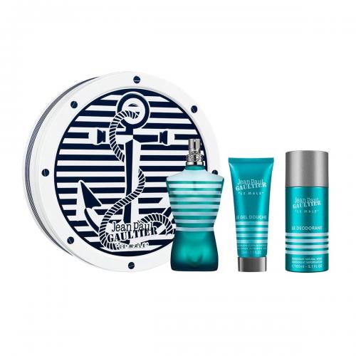JEAN PAUL GAULTIER LE MALE 3 PCS SET FOR MEN: 4.2 EAU DE TOILETTE SPRAY + 2.5 ALL OVER SHOWER GEL + 5 OZ DEODORANT SPRAY (HARD BOX)