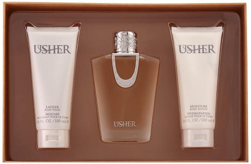 USHER 3 PCS SET FOR WOMEN: 3.4 EAU DE PARFUM SPRAY + 3.4 BODY LOTION + 3.4 SHOWER GEL (HARD BOX)