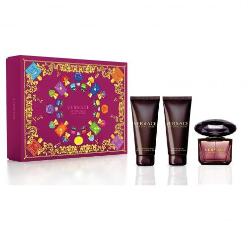 VERSACE CRYSTAL NOIR 3 PCS SET: 1.7 EAU DE TOILETTE SPRAY + 1.7 BODY LOTION + 1.7 BATH AND SHOWER GEL (HARD BOX)