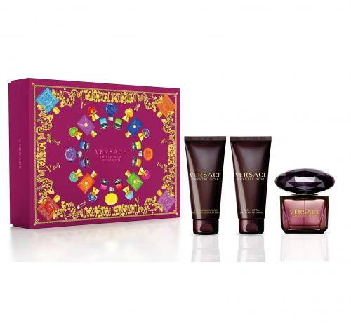 VERSACE CRYSTAL NOIR 3 PCS SET: 1.7 EAU DE TOILETTE SPRAY + 1.7 BODY LOTION + 1.7 BATH AND SHOWER GEL (HARD BOX)