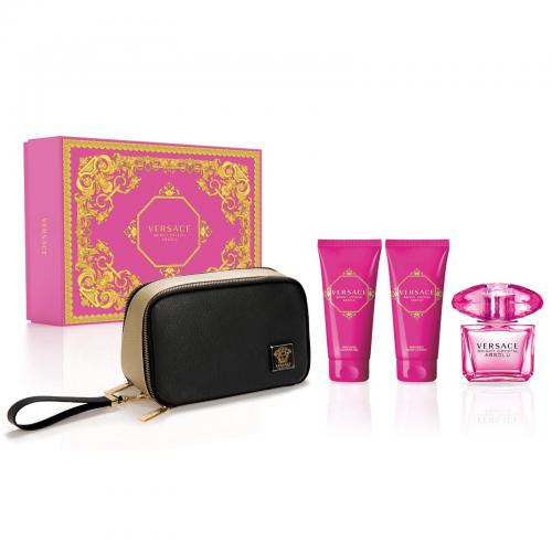 VERSACE BRIGHT CRYSTAL ABSOLU 4 PCS SET FOR WOMEN: 3 OZ EDP + 3.4 S/G + 3.4 B/L + POUCH
