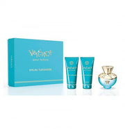 VERSACE DYLAN TURQUOISE 3 PCS SET FOR WOMEN: 1.7 EAU DE TOILETTE SPRAY + 1.7 PERFUMED BODY GEL+ 1.7 PERFUMED BATH & SHOWER GEL (HARD BOX)