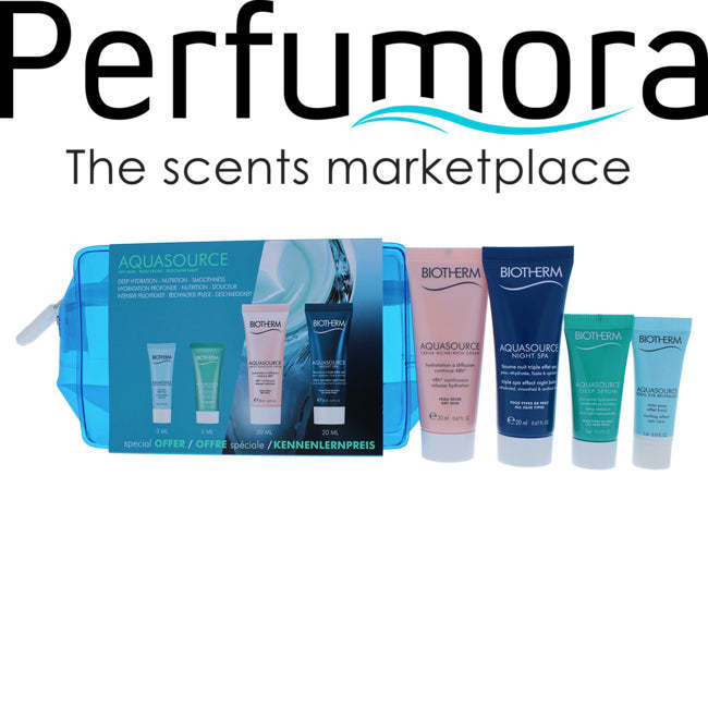 Aquasource Dry Skin Kit by Biotherm for Women - 4 Pc Kit 0.16oz Deep Serum, 0.10oz Eye Revitalizer, 0.16oz Rich Cream, 0.67oz Night Spa
