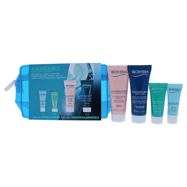 Aquasource Dry Skin Kit by Biotherm for Women - 4 Pc Kit 0.16oz Deep Serum, 0.10oz Eye Revitalizer, 0.16oz Rich Cream, 0.67oz Night Spa