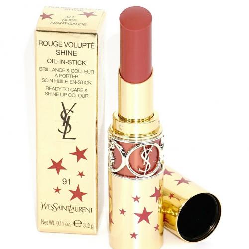 YSL ROUGE VOLUPTE SHINE 0.11 LIPSTICK #91 NUDE AVANT-GARDE