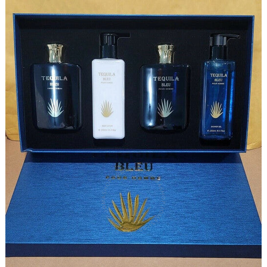 TEQUILA BLEU 4 PCS SET FOR MEN: 3.4 EAU DE PARFUM + 3.4 AFTER SHAVE + 8.5 BODY LOTION + 8.5 SHOWER GEL